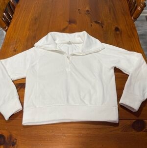 Kyodan Womens Cream Ribbed Plush Recover Quarter Zip Pullover Sweater Size Small